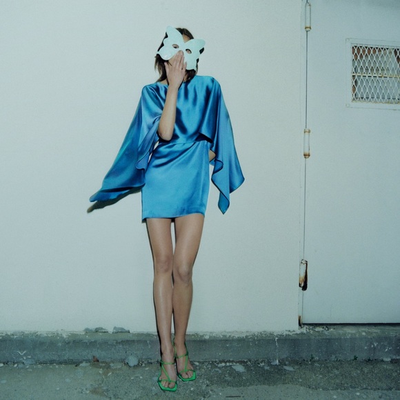 Zara SATIN EFFECT MINI CAPE DRESS - Picture 12 of 15